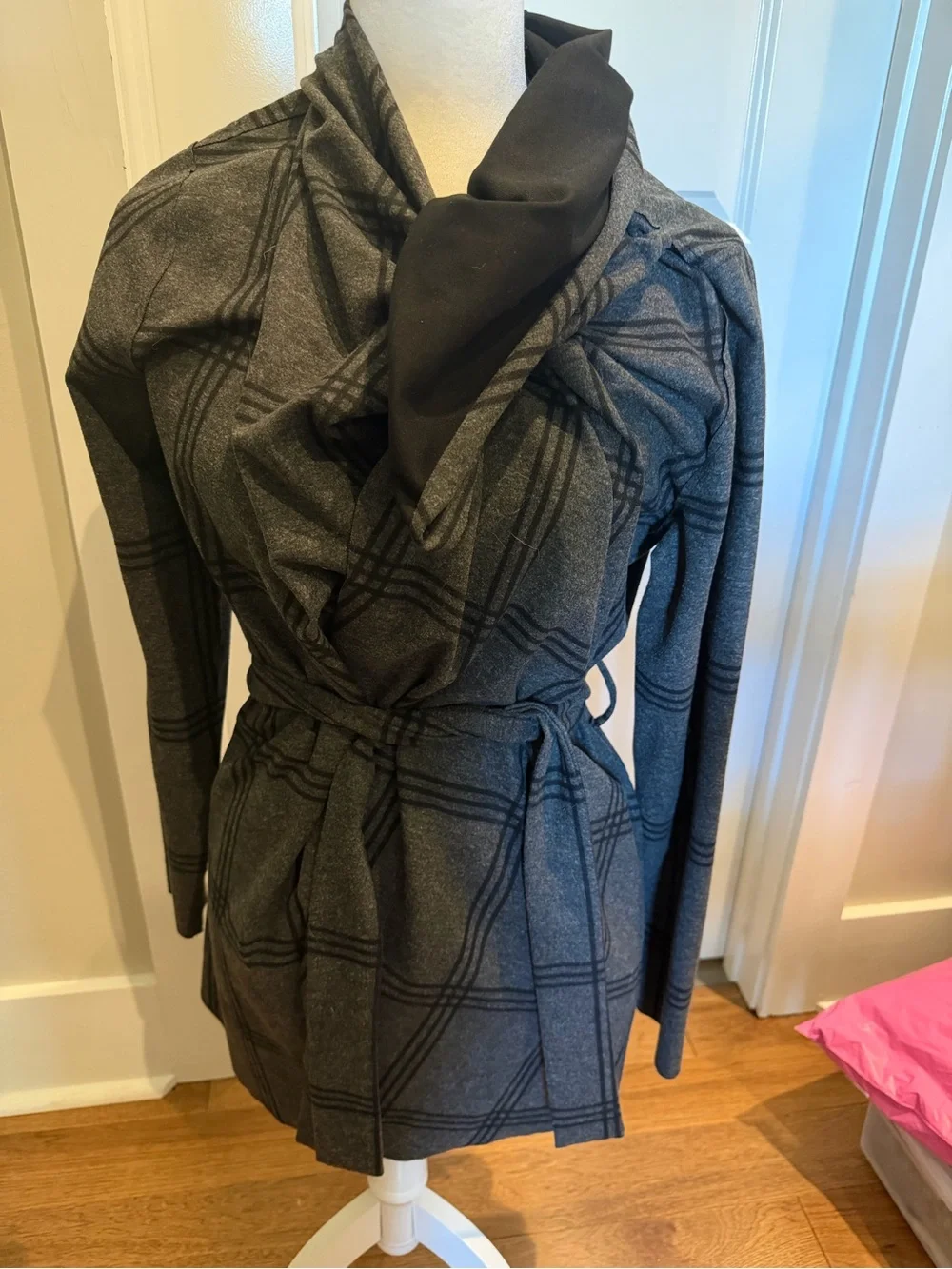 Ruti Black and Gray Open-Front multi-wear Draped Cardigan